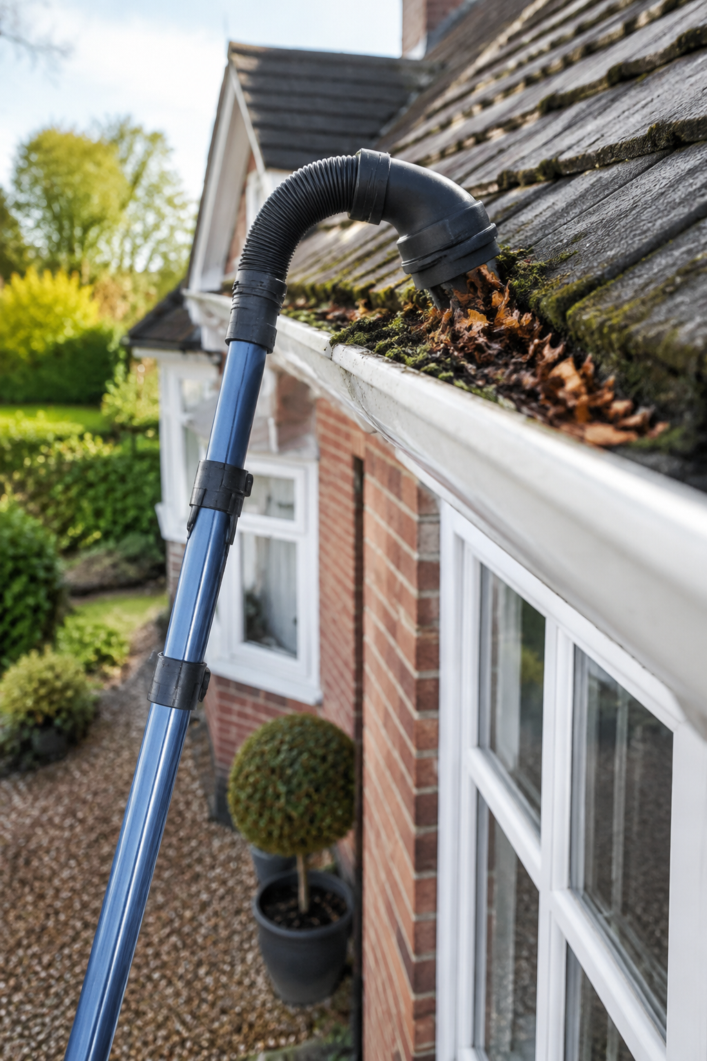 Gutter cleaning service in a UK residential setting